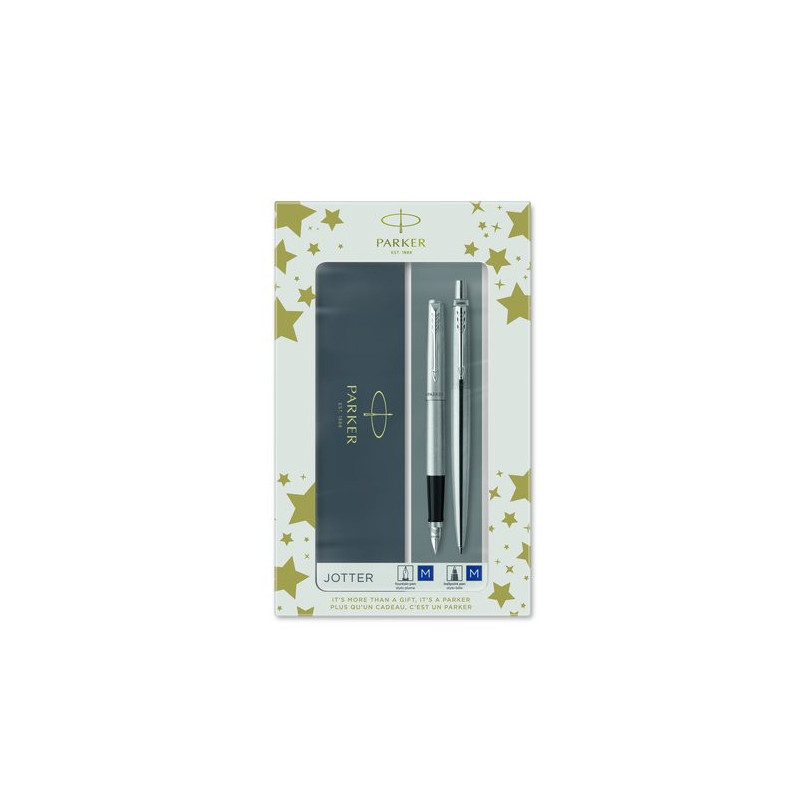 Estuche Parker Jotter bolígrafo y pluma de acero cromado