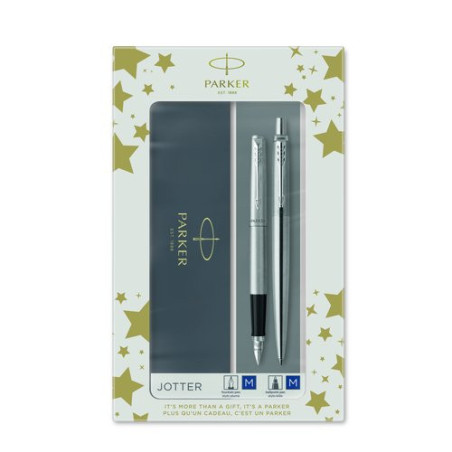 Estuche Parker Jotter bolígrafo y pluma de acero cromado